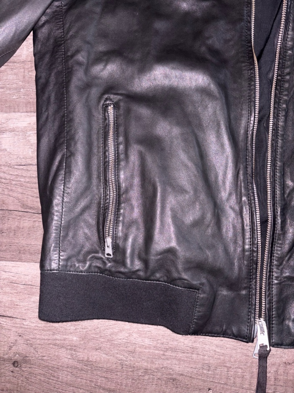 All Saints Black Leather Bomber Jacket - Picture 13 of 14